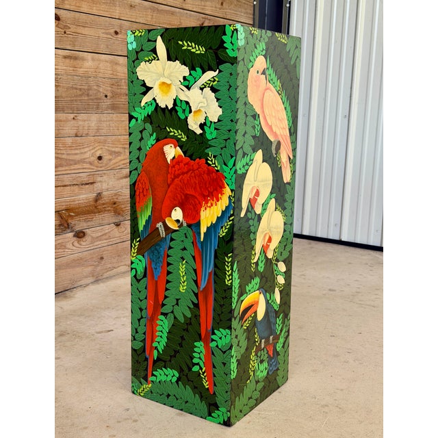 Traditional Vintage Hand-Painted Tropical Coastal Pedestal For Sale - Image 3 of 12