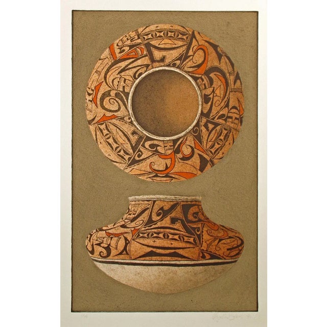 1981 "Sikyatki" Pottery Still Life Numbered Lithograph by Lynn Elton Baker For Sale