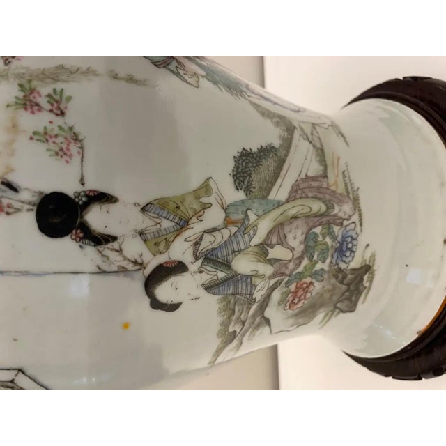 Rare Large 19th Century Chinese Porcelain Bulbous Vase Lamp, Pale Blue For Sale - Image 11 of 16
