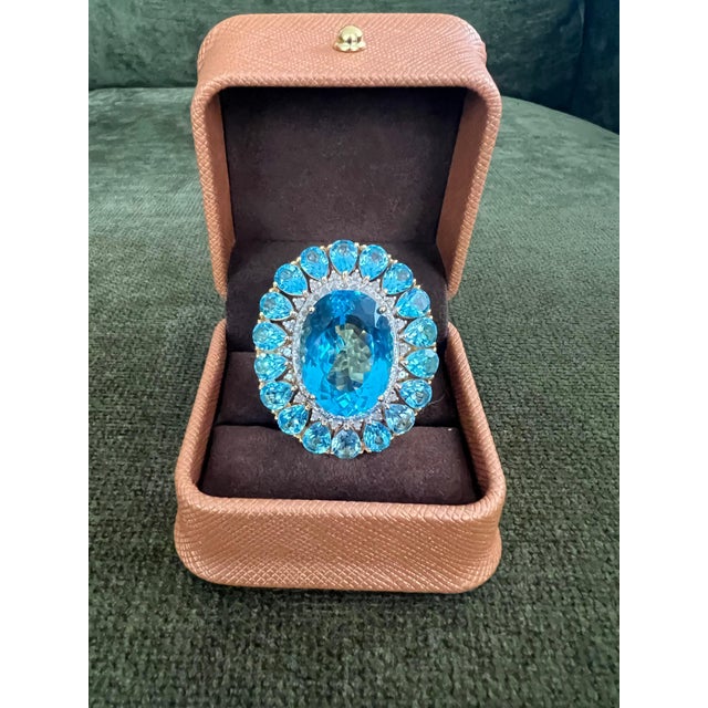 Bochic "Capri" Vintage Diamond & Oval Shape Blue Topaz & Set In 18K Gold & Silver For Sale - Image 11 of 18