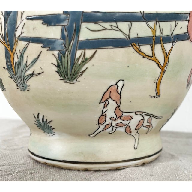 Ceramic Vintage Equestrian Fox Hunting Scene Vase For Sale - Image 7 of 10