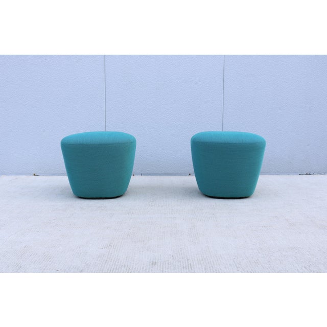 Contemporary Organic Modern Andreu World Beat Ottoman in Blue Teal Fabric - A Pair For Sale - Image 3 of 18