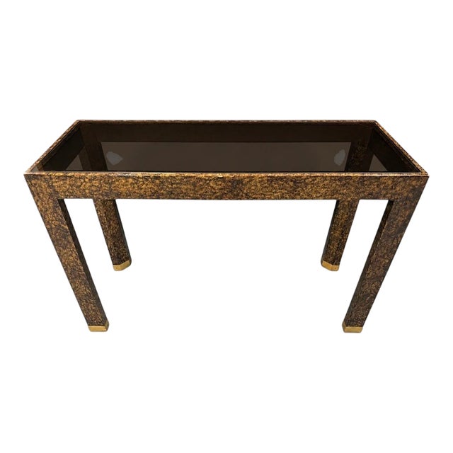 Vintage Henredon Faux Tortoiseshell & Smoked Glass Console Table - Circa 1970's For Sale