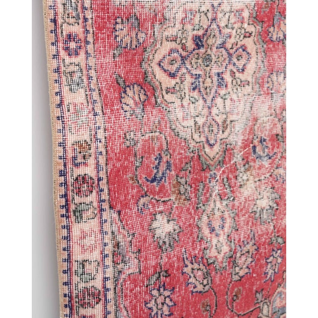 1970s Vintage Turkish Oushak Handmade Wool Cotton Red Area Rug For Sale - Image 9 of 10