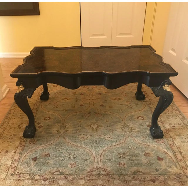 1930s Traditional Ebonized and Faux Painted Tortoise Shell Coffee Table For Sale In Philadelphia - Image 6 of 13