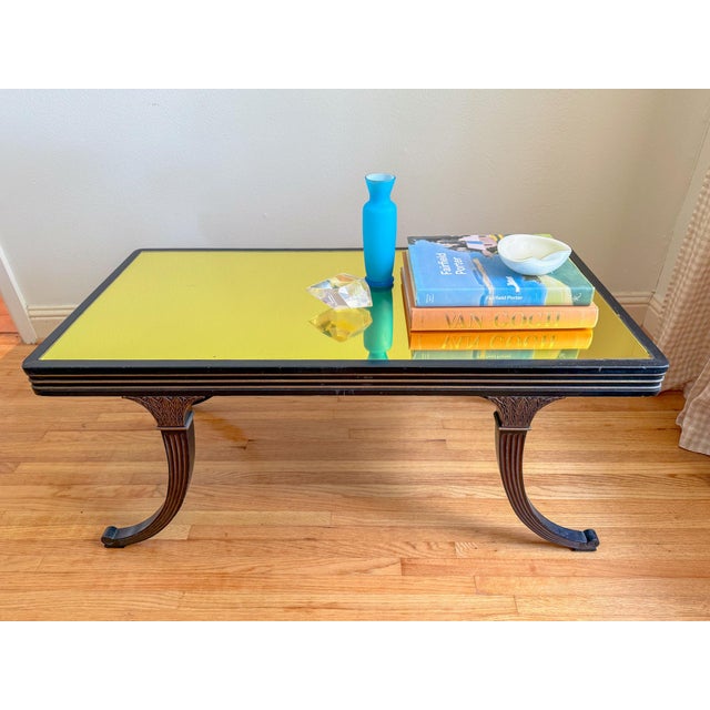 Wood Early 1900s Citron Gold Mirror Top and Ebony Walnut Empire Coffee Table For Sale - Image 7 of 17
