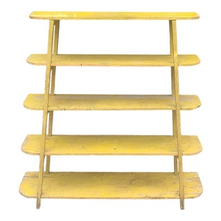 Distressed Painted Yellow Country Primitive Shop Built Open Shelf Rack, C1980s For Sale