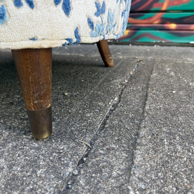 Vintage Barrel-Back Blue Floral Armchair For Sale - Image 11 of 12