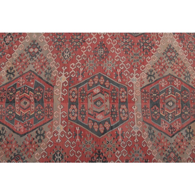 1970s Vintage Handmade Wool Cotton Red Area Rug For Sale - Image 9 of 11