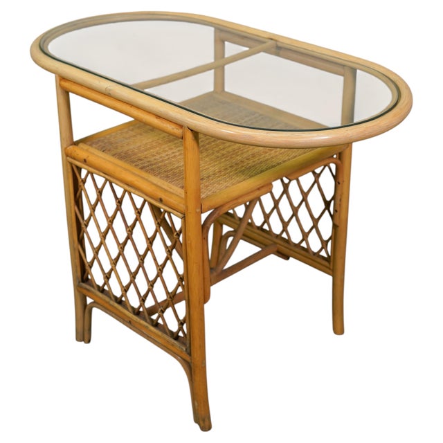 Vintage Coastal Rattan Bistro Table & Chairs Set, New Tropical Fabric, 1970s For Sale - Image 12 of 13