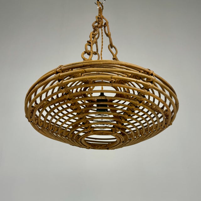 Mid-Century Italian Bamboo Rattan UFO Pendant Lamp, 1960s For Sale - Image 4 of 8