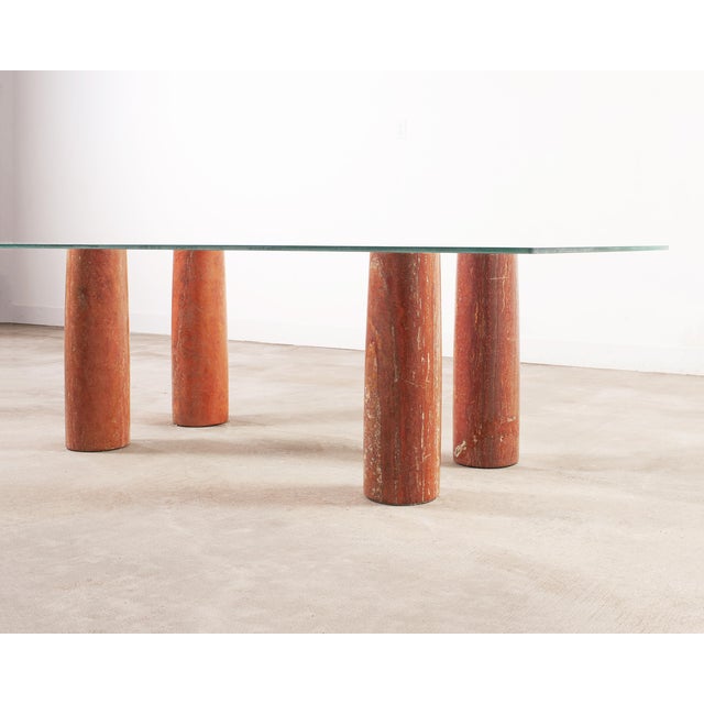 Mario Bellini Colonnato Persian Red Travertine Glass Dining Table For Sale - Image 15 of 18