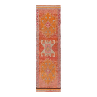 1950s Vintage Tribal Runner in Pink, Red and Orange Medallions For Sale