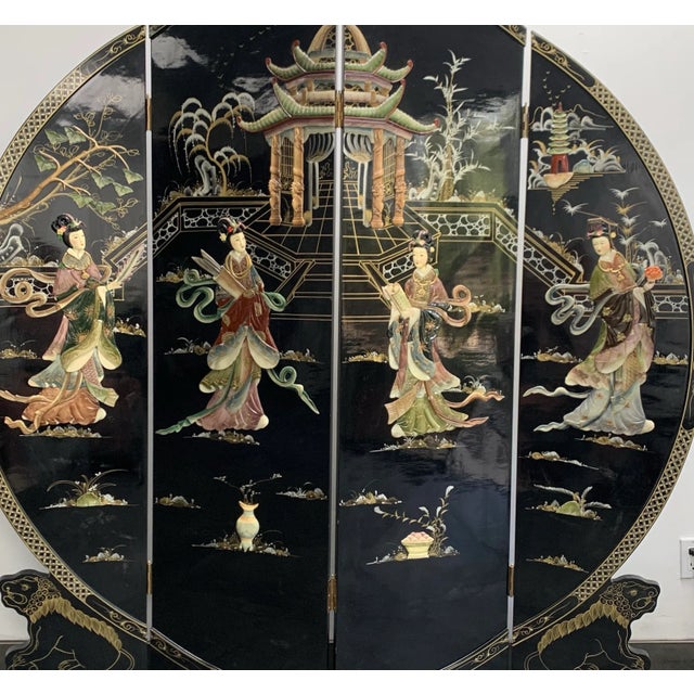 Chinoiserie Vintage Chinoiserie Black Lacquer Room Divider Screen For Sale - Image 3 of 12