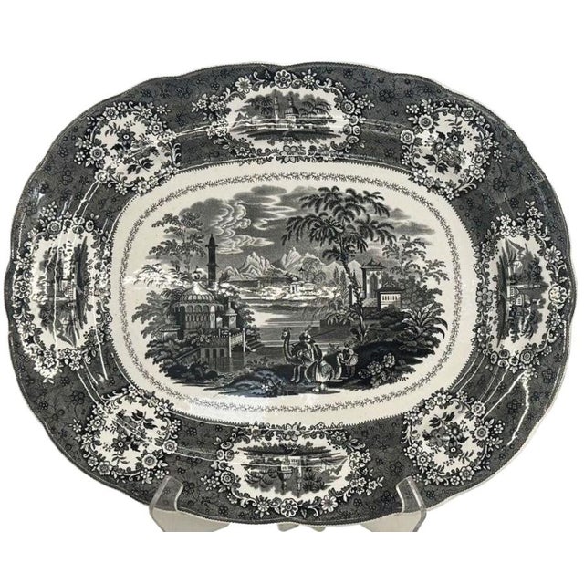 Chinoiserie Mid 19th Century Ridgway "Oriental" Black-Print Platter - England -1834-54 For Sale - Image 3 of 6