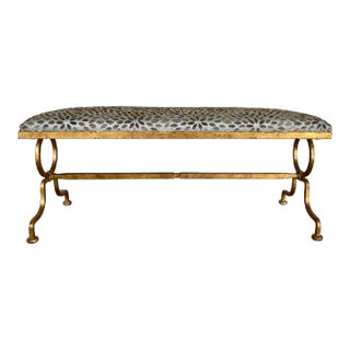 Currey & Company Custom Modern Taupe and Robin’s Egg Geometric Gold Leaf Gilbert Bench For Sale