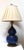 This double gourd lamp is fabulous in navy blue with an updated finial. This is a mid century modern lamp from a Redondo...