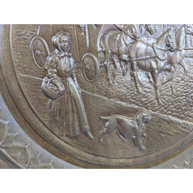 English Vintage English Embossed Brass Wall Charger With Horse-Drawn Coach Scene, 23" For Sale - Image 3 of 15