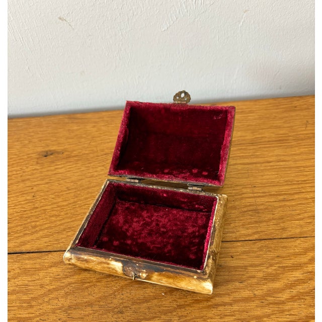 Vintage Bone and Brass Velvet Lined Trinket Box For Sale - Image 4 of 8