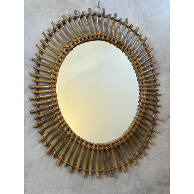 Vintage French Rattan Sun Mirror, 1950s For Sale - Image 4 of 8