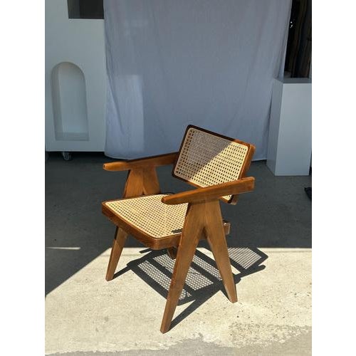 Brown Natural Wood Cane Office Chair For Sale - Image 8 of 18