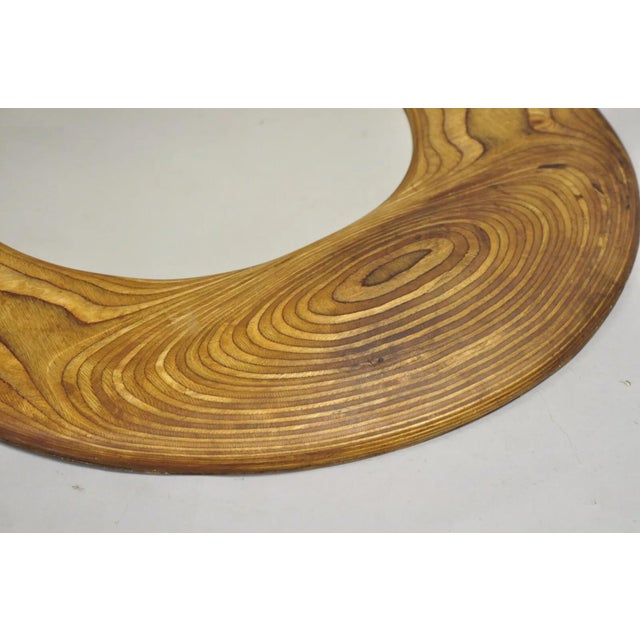 Vintage Organic Modern Laminated Hardwood Round Wooden Mirror, Signed Schwab For Sale - Image 4 of 12