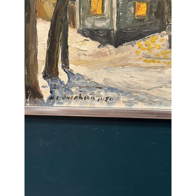 M. L. Jacobson, Winter Landscape with House, 1950s, Oil Painting on Panel, Framed For Sale - Image 4 of 11
