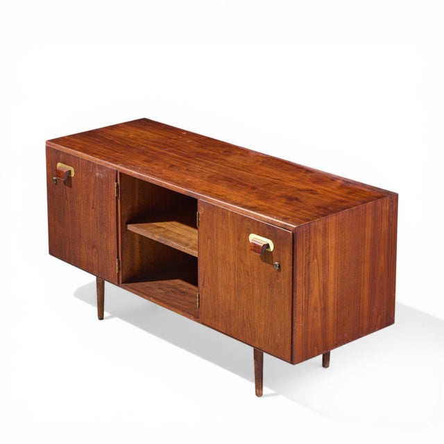 Brown Jens Risom Mid Century Walnut and Brass Credenza For Sale - Image 8 of 8