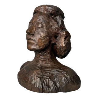 Antique Carved Wooden Female Bust For Sale
