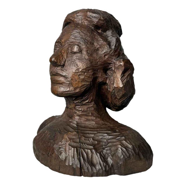 Antique Carved Wooden Female Bust For Sale