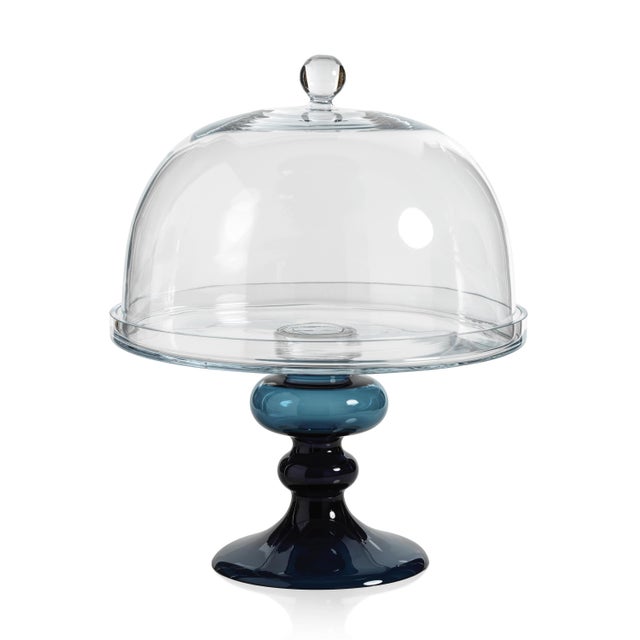 Contemporary Vellerti Glass Cake Stand, Blue For Sale - Image 3 of 3