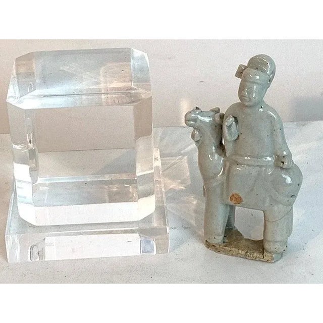 15th Century & Earlier Song Dynasty Chinese Celadon Porcelain Horse and Rider on Later Lucite Pedest For Sale In West Palm - Image 6 of 13