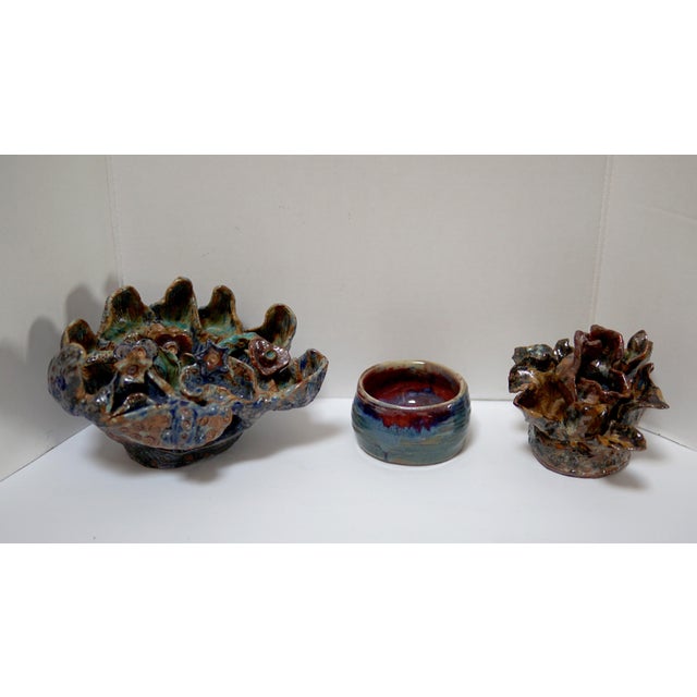 Modernist Ceramic Abstract Studio Pottery Set in Earth and Blue Hues - Set of 3 For Sale - Image 13 of 13