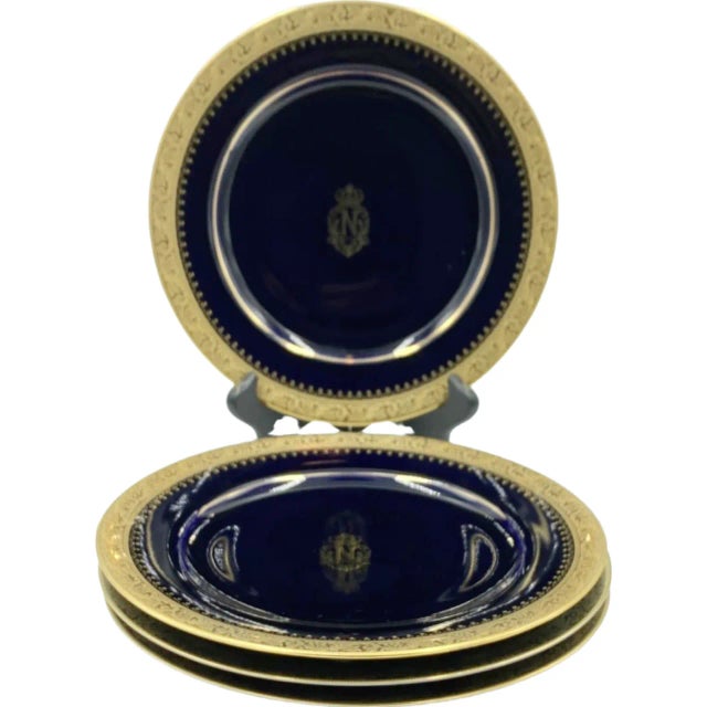 Vintage Le Negresco Hotel Nice, France Cobalt Blue & Gold Plates- Set of 4 For Sale - Image 12 of 13
