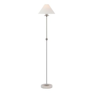 Chapman & Myers by Visual Comfort Signature Caspian Medium Floor Lamp in Polished Nickel and Alabaster with Linen Shade For Sale