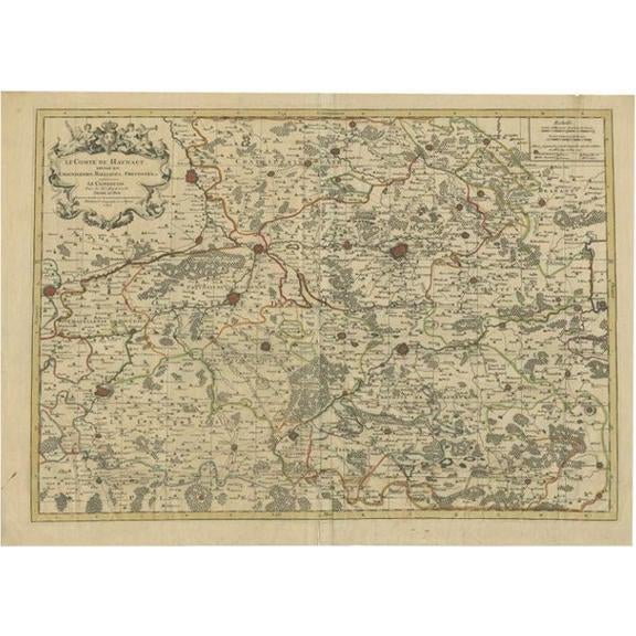 17th Century Antique Map of the County of Hainaut by Jaillot, 1692 For Sale - Image 5 of 5