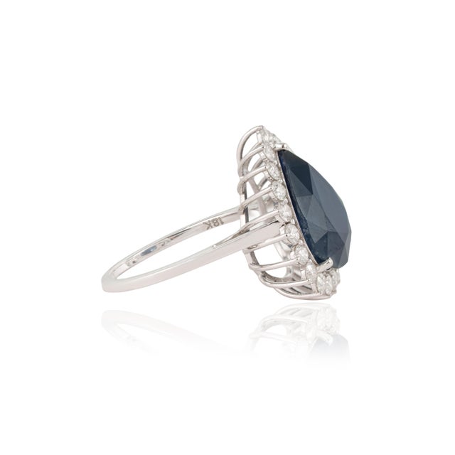 Metal Victorian Natural 18k White Gold 8.42ct Blue Sapphire & Diamond Art Deco Ring Size 4 For Sale - Image 7 of 17