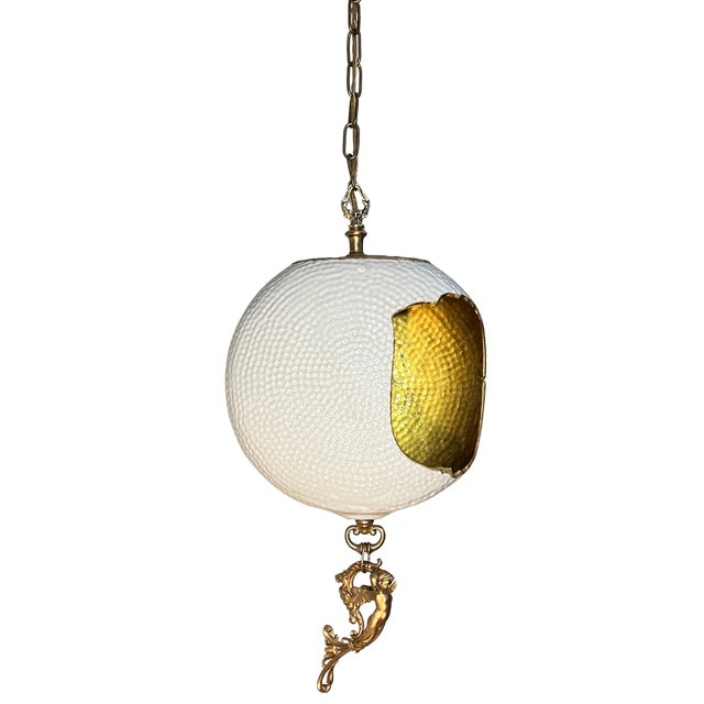 Antique Abstract Egg Shaped Shade With Sculptural Dragon Goddess Finial Pendant Light For Sale - Image 17 of 18