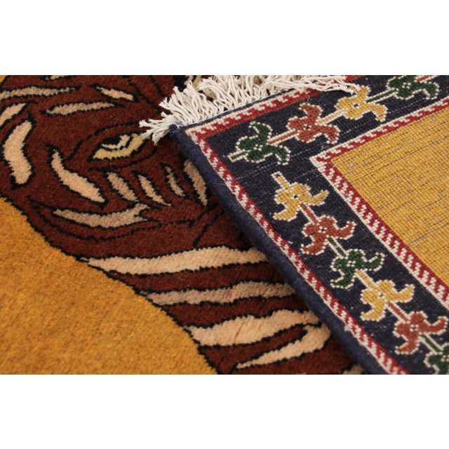 Gold Vintage Gabbeh Persian Rug in Amber With Tribal Tiger Pictorial - Rug & Kilim For Sale - Image 8 of 8