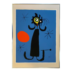 Antique Silk Screen Print of Miro's Personage, Vintage, Signed
