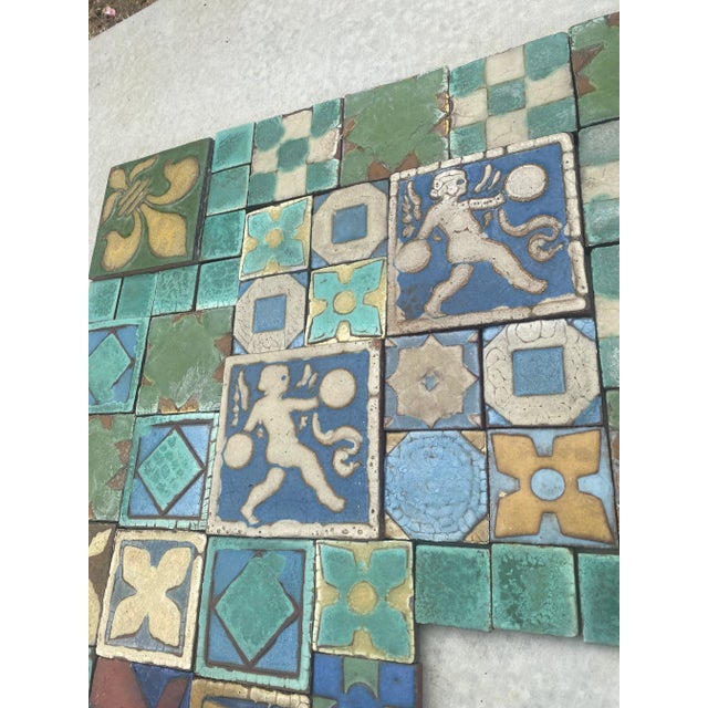 1900 - 1909 1900s Arts and Crafts Grueby Faience Co. Tile Fireplace With Scene Tiles For Sale - Image 5 of 12