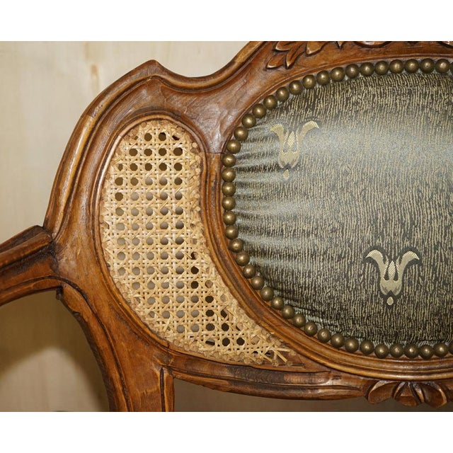 Gold Antique Napoleon III Bergere Armchairs and Matching Table, 1890, Set of 3 For Sale - Image 8 of 18