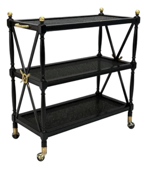 Federal Style, Painted Wood, Cane, Ebonized Bar Cart, Usa, 1970s