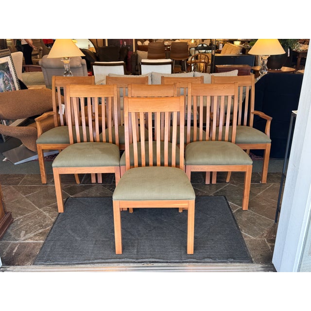 Ethan Allen Arts & Crafts Style Cherry Dining Table With Eight Slat-Back Chairs For Sale - Image 10 of 17