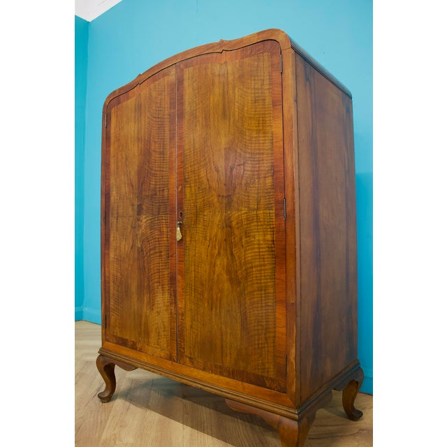 British Art Deco Burr Walnut Tallboy Linen Cabinet, 1930s For Sale - Image 4 of 10