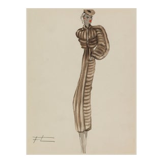 Vintage French Fashion Art Print – Neutral Brown Fashion Illustration, 30" X 40" For Sale