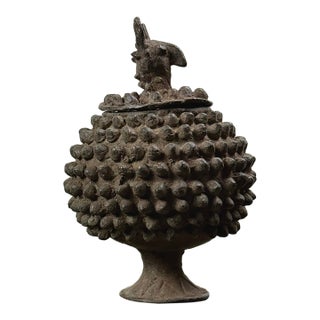 Antique Lobi Bronze Folk Art Medicine Box With Zoomorphic Lid For Sale