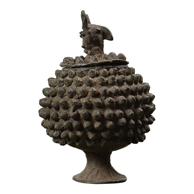 Antique Lobi Bronze Folk Art Medicine Box With Zoomorphic Lid For Sale