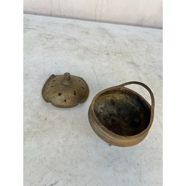 Boho Chic Vintage Chinese Brass Footed Incense Burner Signed For Sale - Image 3 of 6