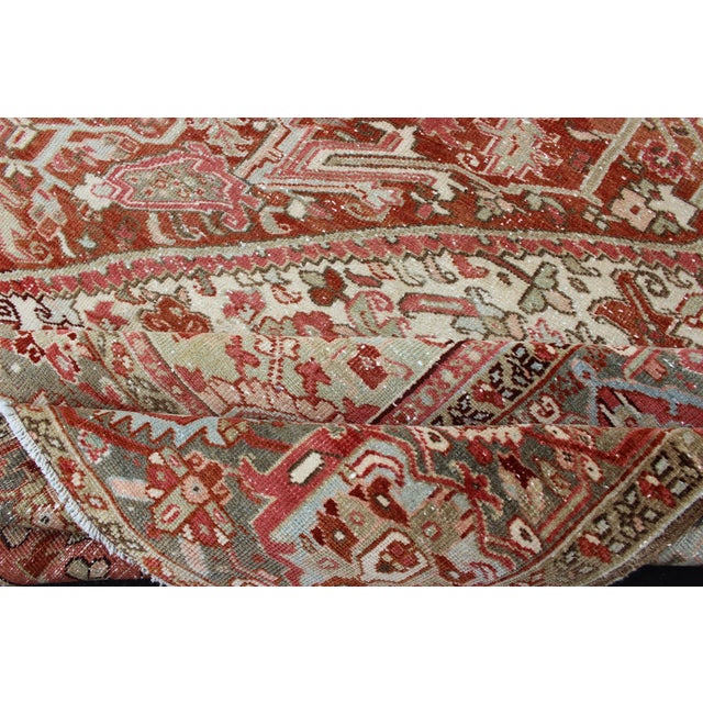 Gray Green, Taupe Border, Soft Red Heriz With Geometric Medallion 11'6 X 14'5 For Sale - Image 15 of 16